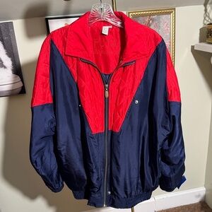 Women's Red and Navy Bomber Jacket by FU DA International 100% Silk